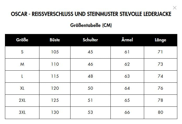 Oscar - Reißverschluss und Steinmuster Stilvolle Lederjacke