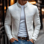 Oscar - Reißverschluss und Steinmuster Stilvolle Lederjacke
